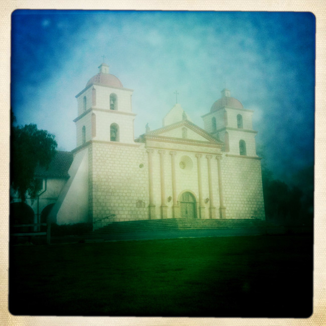 Santa Barbara Mission in the fog
